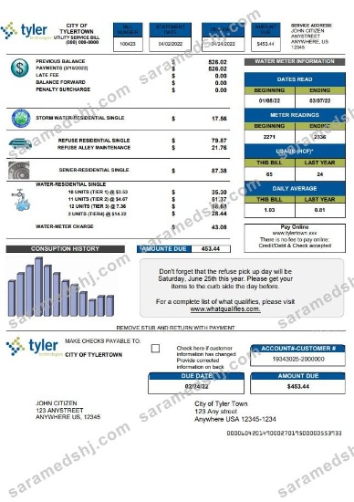 USA Tyler Technologies utility bill template in Word and PDF format
